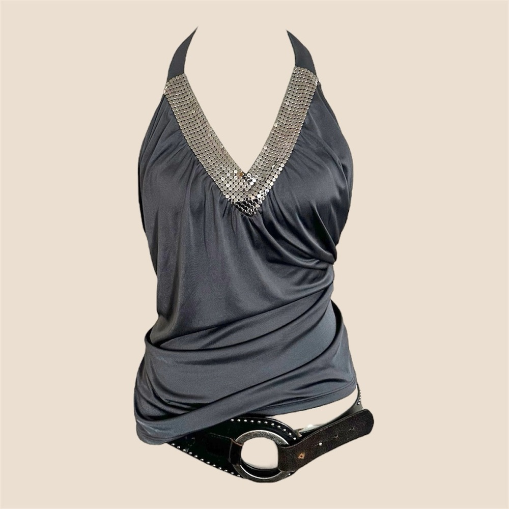 Dark Grey Halter with Silver Diamanté